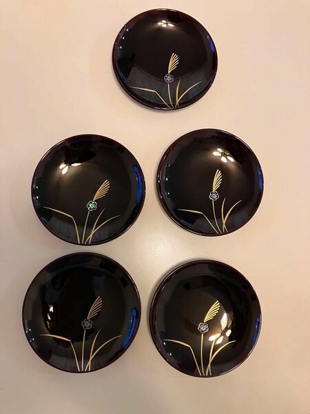 漆器　菓子皿　貝象嵌　5枚セット　バラ売り可能　 銘々皿　 五客