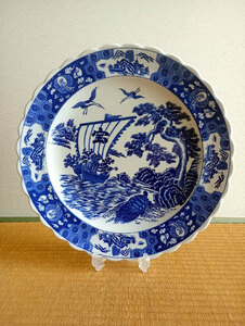 大皿 宝船 鶴 亀 松 直径約41cm 和食器 平皿 盛皿 飾り皿 絵皿 染付 縁起物