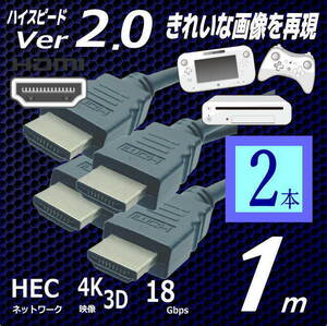 『２本セット』1m ハイスピードVer2.0 HDMIケーブル 4K フルHD 3D 60fps イーサネット ARC対応 高速 18Gbps 高品質 2HD10x2