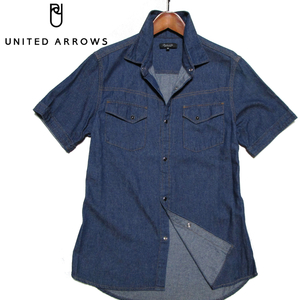 【ユナイテッドアローズ】 インディゴ　半袖デニムシャツ　ワークシャツ　サイズM　UNITED ARROWS Rhythm of Life