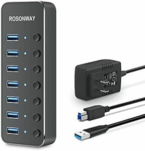 ROSONWAY USBハブ 3.0 電源付き 7ポート USB Hub アルミ製 5Gbps高速転送 セルフパワーとバスパワー両