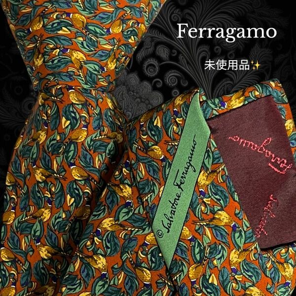 Ferragamo ネクタイ イタリア製 レッド系 マルチカラー 鳥