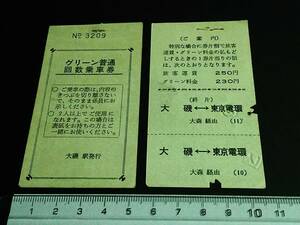 【グリーン普通回数乗車券(表紙+最終片)】　大磯⇔東京電環　S47.8.4まで