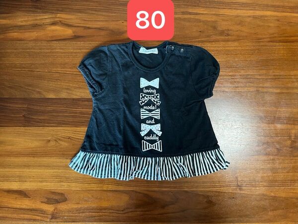 半袖 トップス Tシャツ カットソー 80 黒 リボン