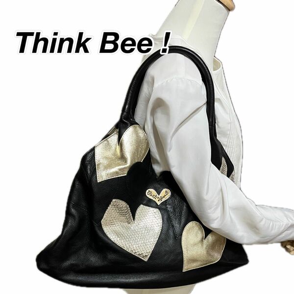 【極美品】Think Bee! シンクビー シャンパーニュ ラージバッグ 本革 軽量