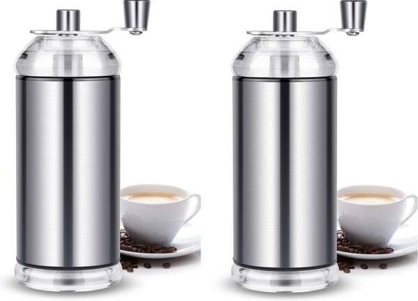  2個セット　コーヒーミル コーヒーグラインダー 手挽きコーヒーミル 水洗い可能 掃除簡単 手動 粗さ調節可能 コンパ