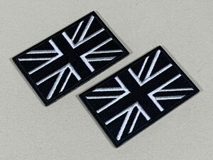 【イギリス　ブラック　2枚】国旗　ベルクロ　ワッペン　サバゲー　マジックテープ　アウトドア　MA-1