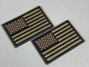 【アメリカ　カーキ　2枚】国旗　ベルクロ　ワッペン　サバゲー　マジックテープ　アウトドア　MA-1