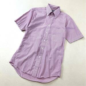 美品 CHAPS Ralph Lauren チャップス ラルフローレン ストライプ 半袖 ボタンダウンシャツ メンズ 38 M ピンク
