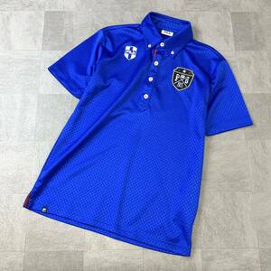 極美品 FILA GOLF フィラゴルフ ボタンダウン 半袖 ポロシャツ メンズ Mサイズ ブルー ゴルフシャツ