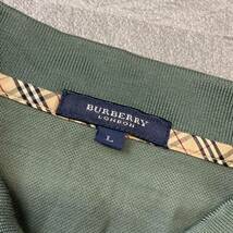 美品 BURBERRY London バーバリーロンドン ワンポイント刺繍 鹿の子 ノバチェック 半袖 ポロシャツ メンズ Lサイズ カーキ_画像5