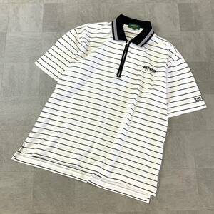 KENZO GOLF ケンゾーゴルフ ボーダー ハーフジップ 鹿の子 半袖ポロシャツ メンズ サイズ4 XL ブラック ホワイト