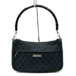 1円～　GUCCI グッチ バンブー　ライン　GGキャンバス ハンドバッグ ブラック　黒　シリアルナンバー有　KL176