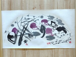 Art hand Auction 063 中国孔维三花鸟画手绘扇面中国画, 艺术品, 绘画, 水墨画