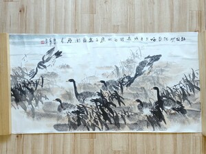 064 中国 魯石 花鳥圖 肉筆 中国画