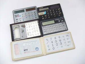  Showa Retro card calculator Mini calculator 5 point set NTT solar calculator VOLVO CASIO SL-760C CASIO MINI CARD LC-79 CITIZEN MC-500