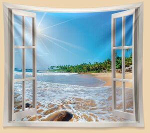 風景が美しいタペストリー　南の国のビーチ　NO432　夏　海　窓　空　背景　壁掛け　模様替え　②