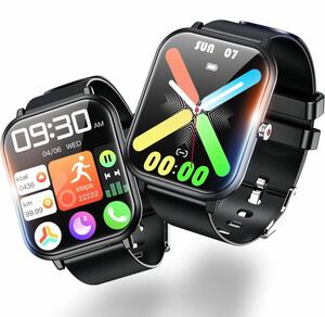 スマートウォッチ Bluetooth5.3 1.9インチ大画面 活動量計 超薄型 iPhone/アンドロイド対応 Smart Watch 着信/メッセージ通知 (ブラック)