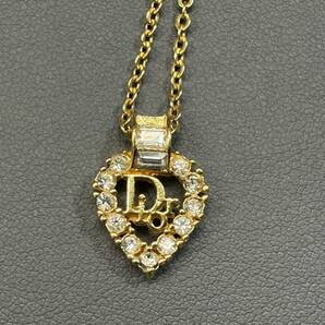 (管89450A)【Christian Dior】クリスチャン ディオール ネックレス ラインストーン GP ハート ロゴ アクセサリー 石抜け有 中古現状品の画像2