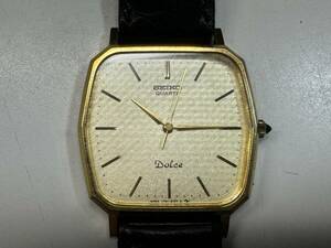 〈管90728B〉【SEIKO】セイコー Dolce ドルチェ 7731-5120 3針 ゴールド文字盤 メンズ クオーツ 電池式 腕時計 動作未確認 中古現状品