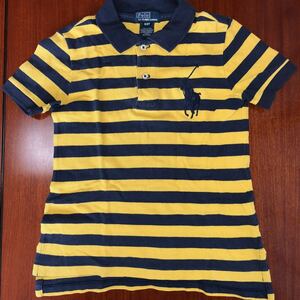 ラルフローレン／RALPH LAUREN　半袖　ポロシャツ　4T　100～110㎝相当　中古　ネイビー×黄色　ビッグポニー　ボーダー柄