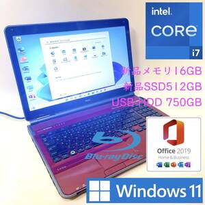 [最強i7+新品メモリ16GB+新品SSD512GB+HDD750GB] NEC Lavie LL750/F Intel core i7-2670QM/Windows11/office2019 H&B/Blu-ray/WIFI/HDMI