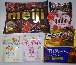 チョコ菓子セット　　meijiベスト3　　galboつぶ練り苺　　アルフォート　　　モグモグタイム2種　　ビッグサンダー　　計7点