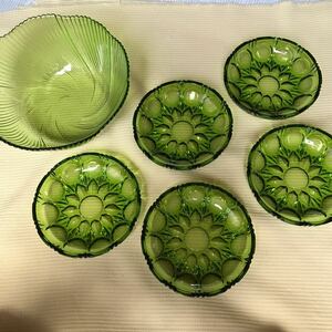  Showa Retro glass vessel large bowl 1 piece * medium-sized dish 5 sheets 