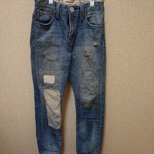  Levi’s 505 クラッシュリペア ダブルニー Slim Straight パッチワーク デニム リーバイス ジーンズ スリムストレート ｗ30