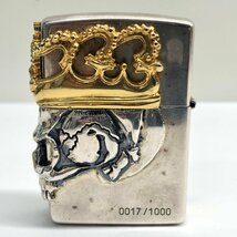 N【中古品】スカル　クラウン　髑髏　王冠　ZIPPO　ジッポ　喫煙具 　コレクション　本体のみ　火花確認済み　0017/1000_画像4