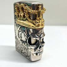 N【中古品】スカル　クラウン　髑髏　王冠　ZIPPO　ジッポ　喫煙具 　コレクション　本体のみ　火花確認済み　0017/1000_画像1