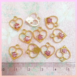 【10個】ハンドメイド パーツ チャーム エポチャーム ピアス イヤリング 丸カン付 ゴールド 金色 ハート ピンク