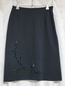 [ Junk ] Anna Sui ANNA SUI дизайн колени длина узкая юбка юбка черный чёрный одноцветный cut Work акрил украшен блестками MADE IN U.S.A.