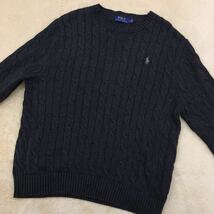 POLO RALPH LAUREN ポロ ラルフローレン コットンニット ケーブル編み セーター クルーネック 丸首 ポニー刺繍 ワンポイント サイズLG_画像3