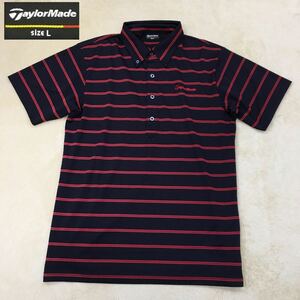 Taylor Made テーラーメイド ゴルフウェア スポーツ 半袖ポロシャツ ボーダー 刺繍ロゴ ワンポイント メンズ サイズL 黒