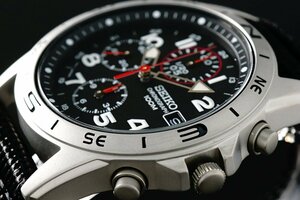 1 иен ~ 1 старт Seiko стандартный товар иностранная модель SEIKO хронограф реимпорт милитари черный новый товар 100m водонепроницаемый наручные часы мужской очень редкий трудно найти 