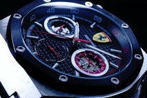 1円～1スタSCUDERIA FERRARI【スクーデリア・フェラーリ】FERRARI公式腕時計/新品本物美しすぎるブラックオクタゴンベゼルステンレスベルト_画像1