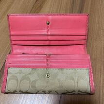 【L】COACH コーチ 長財布 シグネチャー ピンク ジャンク品_画像3