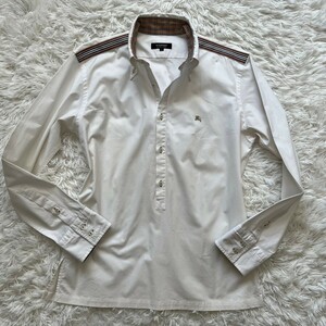  beautiful goods spring summer oriented [ Burberry Black Label ] long sleeve shirt Gold hose Logo noba check button down size M BURBERRY BLACK LABEL