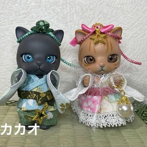 カプセルドール　猫　アウトフィット　ハンドメイド　七夕祭り　織姫&彦星　A