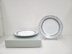 【未使用展示品】 ノリタケ Noritake ハンプシャープラチナ 23cm アクセント 皿ペアセット ○YR-17133○