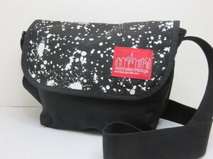 【中古品】 マンハッタンポーテージ ManhattanPortage スプラッシュプリント フラップショルダーバッグ ブラック×ホワイト 〇YR-12643〇