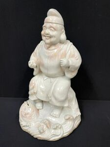 Q766 【時代物 陶器製 恵比寿尊 七福神】高さ約30cm/80