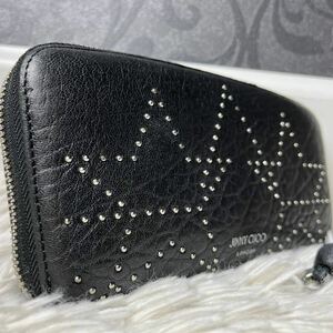 美品JIMMY CHOO ジミーチュウ 長財布 ラウンドファスナー GRAPHIC STAR STUDS スタッズ レザー ブラック 黒 メンズ 星 スター 希少モデル