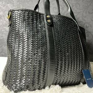  ultimate beautiful goods A4 possible *COLE HAAN Cole Haan tote bag knitting business leather black black shoulder .. men's high capacity briefcase in tore