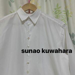 sunao kuwahara/スナオクワハラ、連続ボタン長袖 シャツ 白 ホワイト ブラウス ドレスシャツ 綿100
