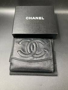 CHANEL シャネル ココマーク キャビア キャビアスキン 二つ折り財布 黒 財布 ブラック デカココマーク 