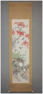Art hand Auction Genuine Female Southern Painter [Noguchi Shoei] Colored Autumn Deep Frost Picture Hanging Scroll with box and double box Shiga Autumn leaves, bird and flower painting, literati painting, Chinese painting, studied under Noguchi Shoei, Painting, Japanese painting, Flowers and Birds, Wildlife