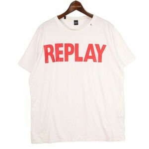 REPLAY リプレイ 春夏 半袖 R刺繍 ビッグロゴプリント★ カットソー Tシャツ Sz.XL　メンズ 白 大きいサイズ　E4T00852_4#A