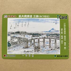 【使用済】 絵画パスネット 東京都交通局 新大橋東詰 三派(みつまた) (江戸名所図会 長谷川 雪旦 絵) 塗り絵 西尾 忠久 